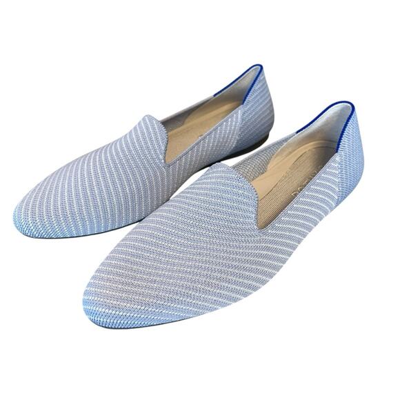 Rothy’s Women’s Sz 7 Blue Almond Toe Loafer Robin Twill Slip On Washable Comfort - Picture 2 of 10